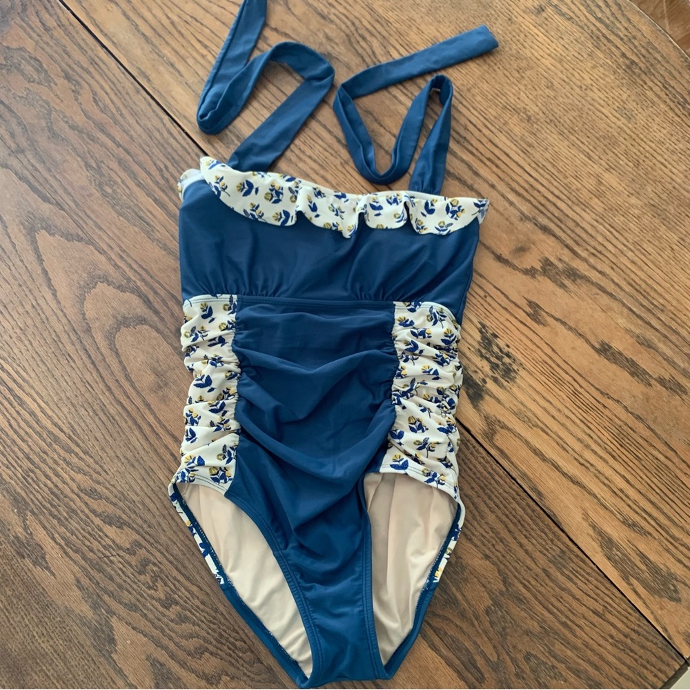 EUC (S) Matilda Jane One Piece Swimsuit Bathing Suit Vintage Pinup Style Floral
